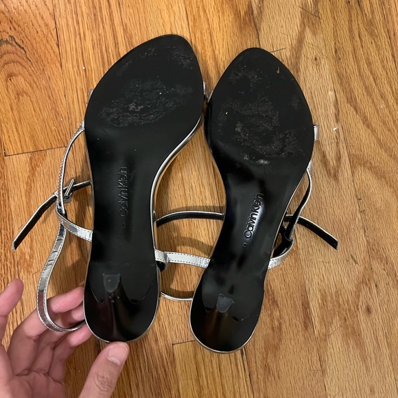 Calvin Klein Modern/ Clean Silver Mirrored Strappy Kitten Sandal Heel - Picture 3 of 10